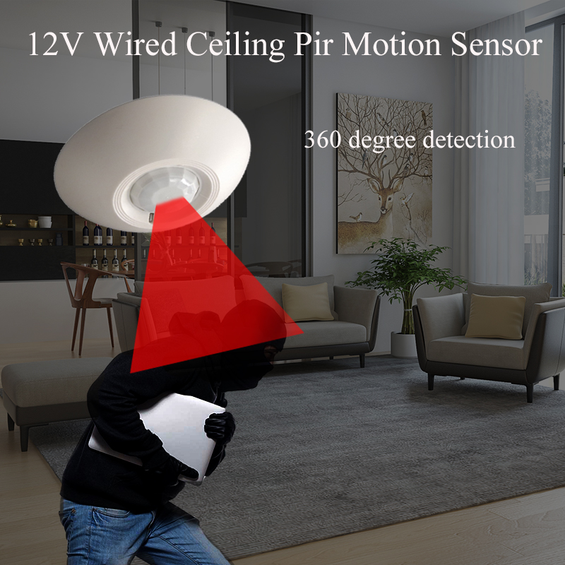 Motion Sensor Pir Wired - 12V有線PIRモーションセンサー天井検知器360度赤外線動き検知N.O N.C信号出力リンクワイヤー警報システム