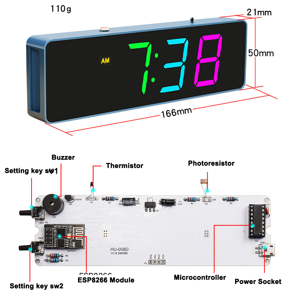 カラフルなwifiインテリジェント電子時計キット、DIY溶接 - Home Automation Diy のレビューと価格